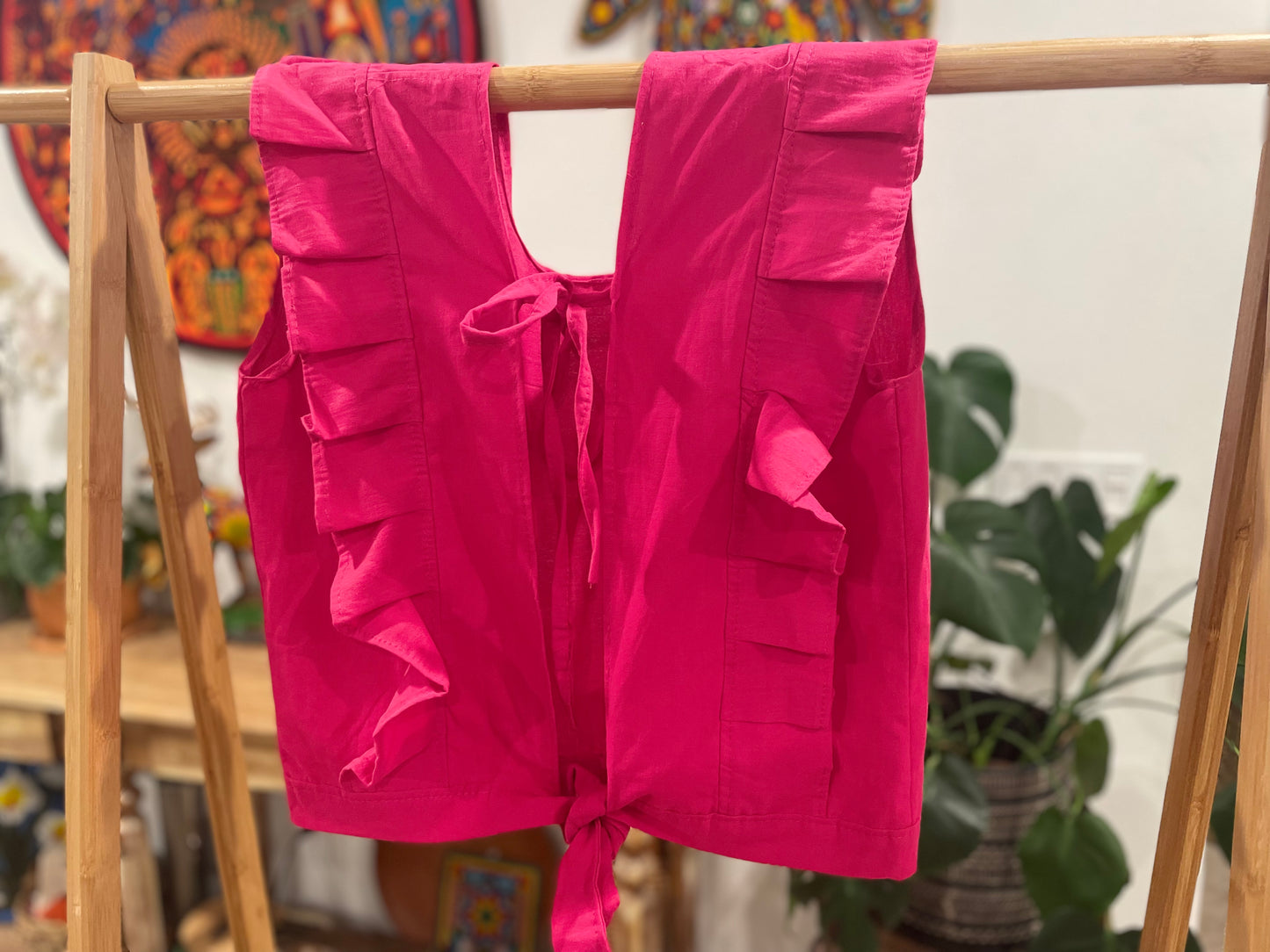 Oaxaca Ruffle Cotton Blouse | String Back