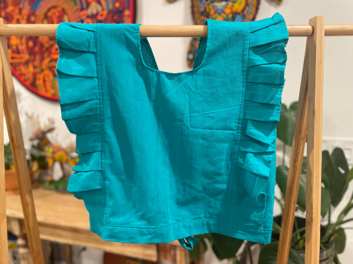 Oaxaca Ruffle Cotton Blouse | String Back