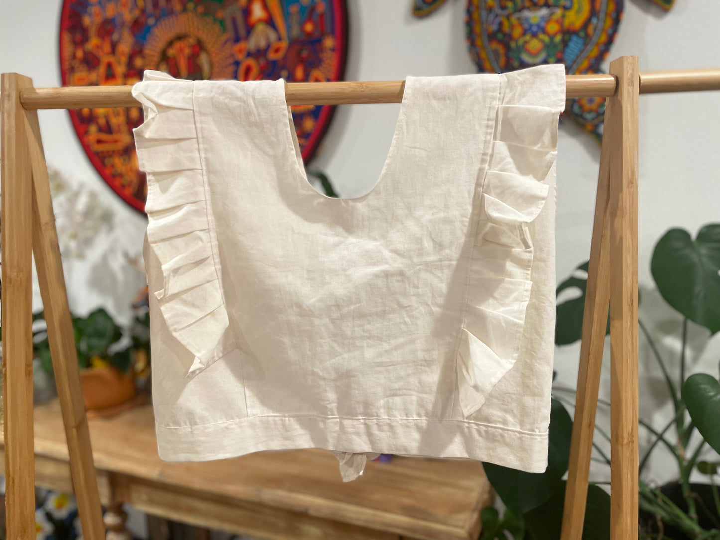 Oaxaca Ruffle Cotton Blouse | String Back