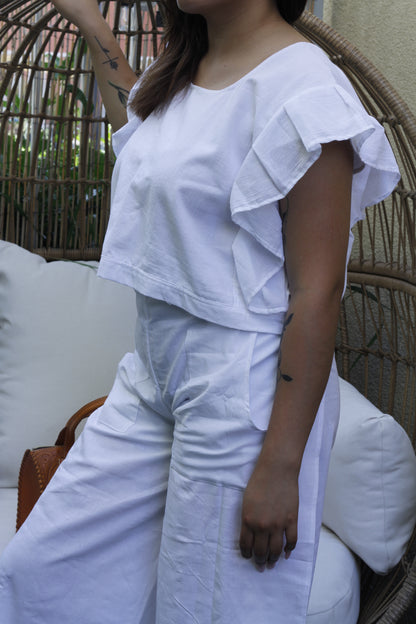 Ruffle Cotton Blouse | String Back