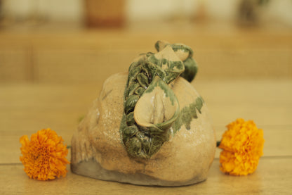 Atzompa Skull Alcatraz Flowers | Green Semi-Glazed