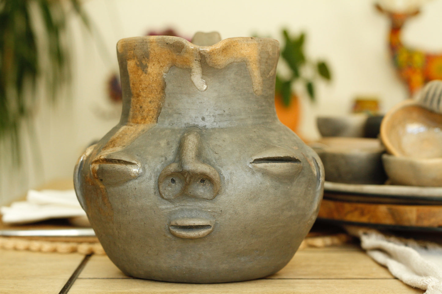 Zapotec Face Clay Pitcher | Chocolatero| Jarra | Medium