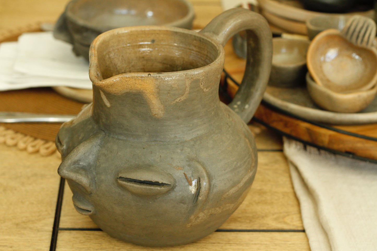 Zapotec Face Clay Pitcher | Chocolatero| Jarra | Medium