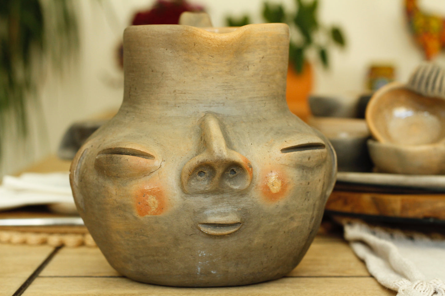 Zapotec Face Clay Pitcher | Chocolatero| Jarra | Medium