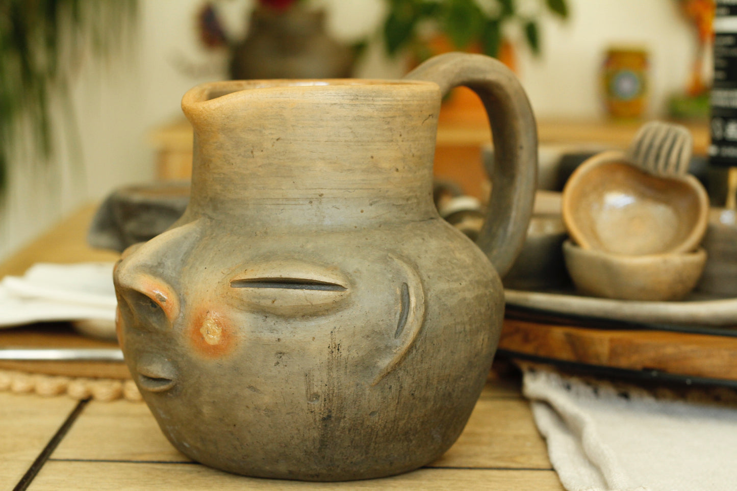 Zapotec Face Clay Pitcher | Chocolatero| Jarra | Medium