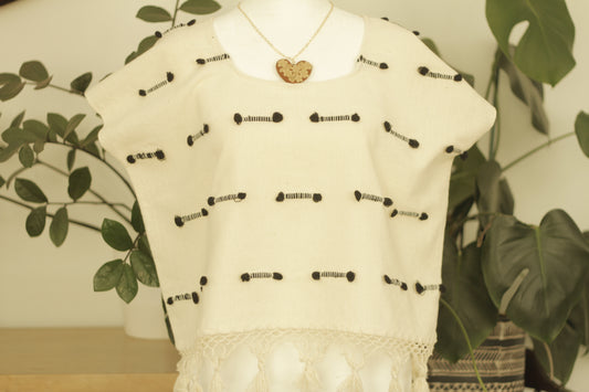 Crema Huipil Crop Top| Black