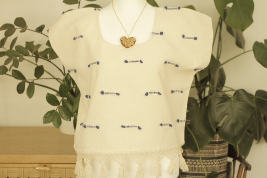 Crema Huipil Crop Top| Royal Blue